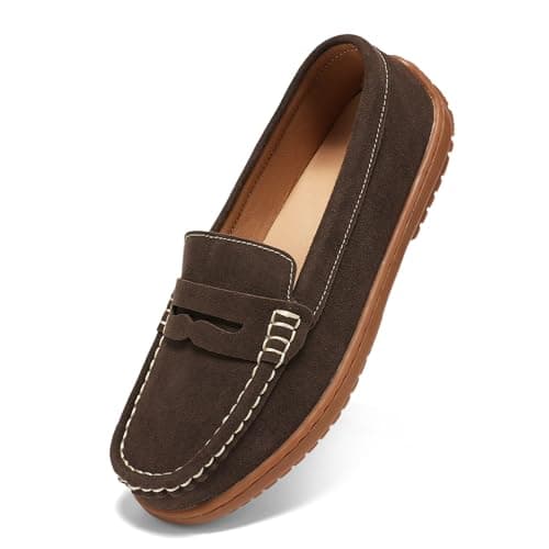 BEAUSEEN Women's Penny Loafers Slip-On - Lightweight Breathable Suede Driving Moccasins,Cute Business Casual Dress Shoes for Work & Travel Coffee, 11 US - Image 1