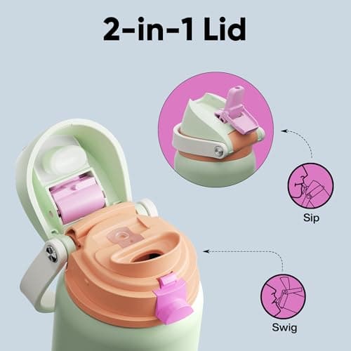 Insulated Water Bottle with Straw - Encool Stainless Steel Water Bottle with Push Button Lid, Leak-Proof & BPA-Free, Keeps Cold for 24 Hours for Sports, Travel, Gym (32 oz, Geyser Green) - Thumbnail 3