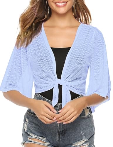 iClosam Women Summer Sheer Bolero Shrug Tie Front Chiffon Cropped Lightweight Cardigan - Image 1