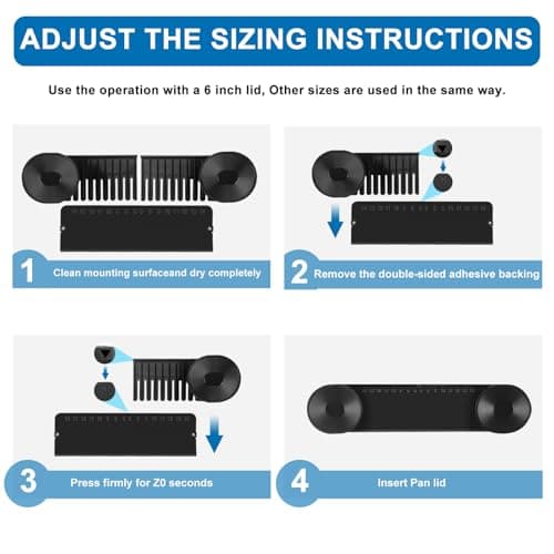 YONGAIJIA New Upgrade 4 Pack Adjustable Pot Lid Holder, Lid Organizer Fits 6" to 14" Lids, with Screw Hole Position and Sticky Wall Mounted Lid Storage Kitchen Cabinets, Cabinet Doors (Black) - Thumbnail 5