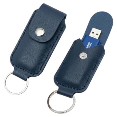 2-Pack PU Leather USB Flash Drive Case with Keychain, Anti-Lost Thumb Drive Holder Sleeve, Portable Memory Stick Storage Pouch Organizer, Protective USB Stick Cover for Laptop Bag & Key(Case Only) - Image 1