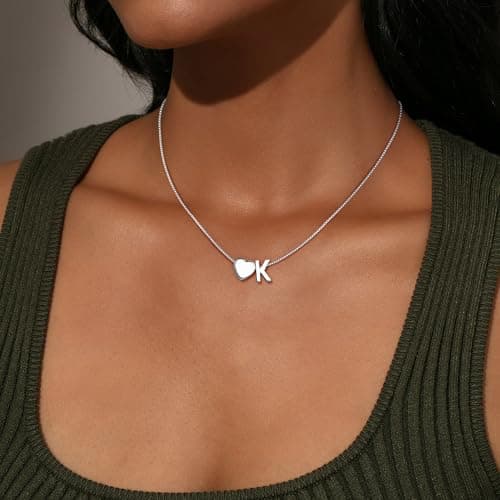 Eaciy Silver Initial Necklaces for Women, 18K White Gold Plated Heart Initial Necklace Dainty Letter Y Silver Necklace for Women Trendy Birthday Gifts Jewelry - Thumbnail 5