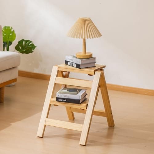 SOBIBO Wooden Step Stool, Foldable 2 Step Ladder, Solid Wood Ladder Stool for for Home, Kitchen & Garden Nature - Image 1