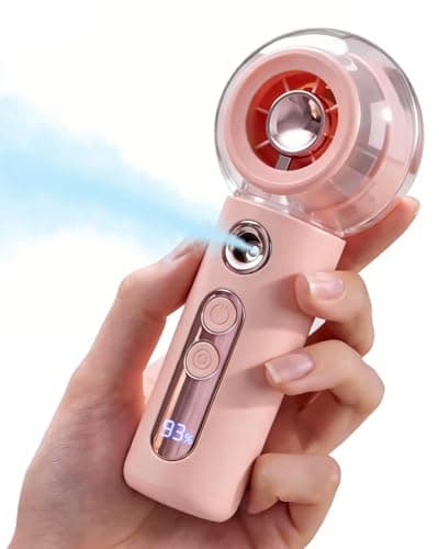 Tendiren Portable Handheld Misting Fan, Rechargeable Personal Mini Fan with Mist, 4 Speed Turbo Powerful Cooling Fans with Water Spray Tank for Travel, Home, Office, Outdoor, Camping, Beach (Pink) - Image 1