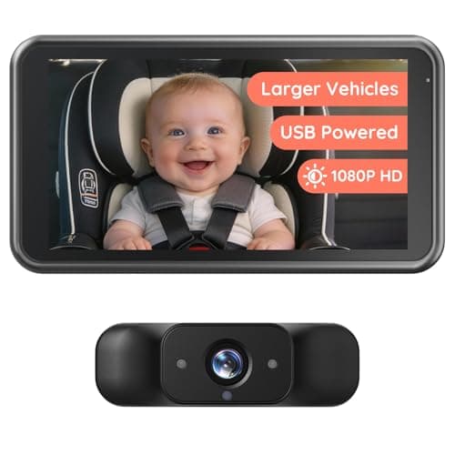 Babyvue BV5 Baby Car Camera 1080P, Dual USB Powered for Large Vehicles, IR Night Vision, 5.2” Display with Rear-Facing Car Seat Camera, Easy Installation for Infant & Toddler - Image 1