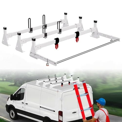 EONECROSS 54" Cargo Van Roof Ladder Rack with Rear Roller, Heavy Duty Steel Rack with 3 Crossbars, Fit for 2015–2025 Ford Transit 150/250/350, Low/Mid/High Roof Cargo Vans, 820 lbs Load Capacity - Image 1