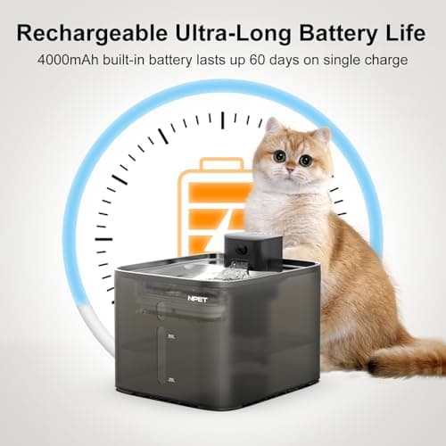 NPET Wireless Cat Water Fountain, 4L/1Gallon Battery Operated Pet Fountain with Smart Motion Sensor, 4000mAh Rechargeable Battery & Quiet Pump, Automatic Cordless Water Dispenser for Cats, Dogs,Pets - Thumbnail 3