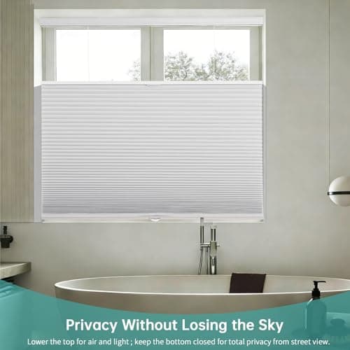 Changshade Top Down Bottom Up Blackout Cellular Shades, Cordless Honeycomb Blinds for Windows, Light Blocking & Total Privacy for Day Sleepers,White,34" W*72" H - Thumbnail 3