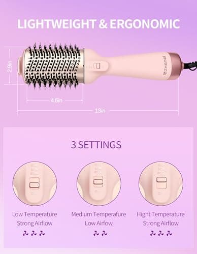 ZM ZHEMEI 1300W Hair Dryer Brush,4 in 1 Blow Dryer Brush Anti-frizz Ceramic Titanium Barrel with ALCI Safety Plug Professional Salon Hot Air Brush for All Hair Types (Rosegold) - Thumbnail 3