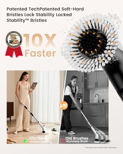 Antime Electric Spin Scrubber with LED Light, IPX8 Waterproof Cleaning Brush with LCD Display, 5 Replaceable Brush Heads, Shower Scrubber with 25kg Torque, 90min Runtime for Bathroom, Kitchen, Tile - Thumbnail 2