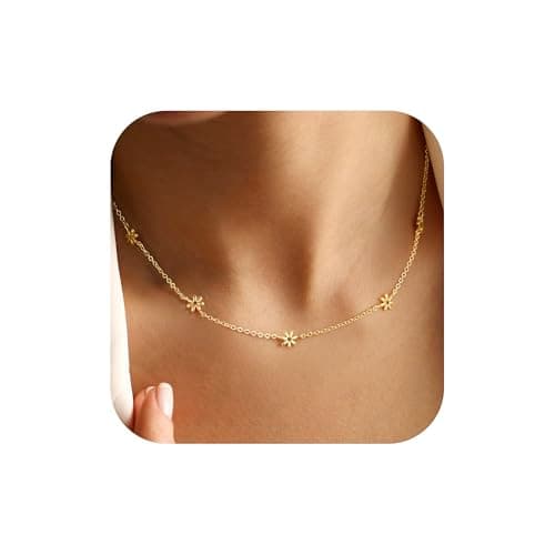 Yoosteel Gold Necklace for Women - Dainty Daisy Sunflower Station Choker Necklace 14k Gold Plated Station Necklaces for Women Trendy Jewelry Gift - Image 1