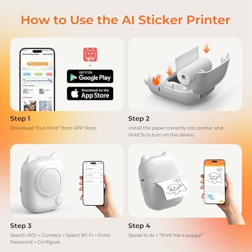 RayCue Printy AI Mini Voice-Control Printer, Kid-Safe AI Sticker Printer with Privacy Protection, Inkless Thermal Photo Printer, Bluetooth Pocket Printer for iOS & Android, 1 Rolls Adhesive Stickers - Thumbnail 4