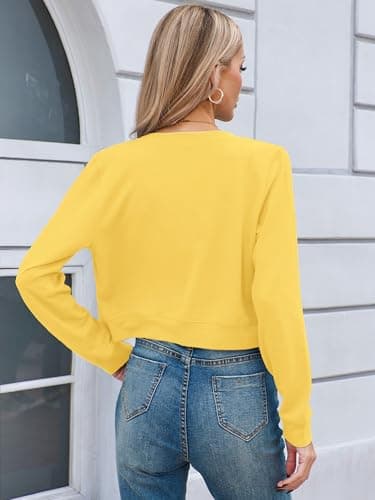 Heymoments Women Cropped Cardigan Bolero Shrug Yellow X-Large Button Down Long Sleeve Crewneck Casual Business Ladies Open Front Knit Lightweight Coat Fall Tops Sweater for Dresses Jean - Thumbnail 5