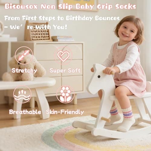 BISOUSOX Toddler Grip Socks for Baby Girls Boys 0-5T, Non-Slip Grippy Socks for 0-6-12-18M Infant Newborns Walking Home - Thumbnail 4