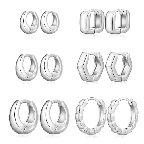 Wgoud Small Gold Hoop Earrings Set for Women, 6 Pairs 14K Gold Plated Hypoallergenic Lightweight Huggie Hoops Earrings, Trendy Cartilage Cubic Zirconia Earrings for Women Gifts. (03Silver) - Image 1