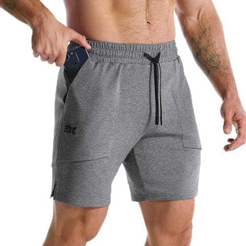 BROKIG Zero Armor Mens Gym Shorts 7" Inseam Slim Fit Anti-Chafing Cotton Workout Shorts with Zipper Pocket(XX-Large,Dark Grey) - Image 1