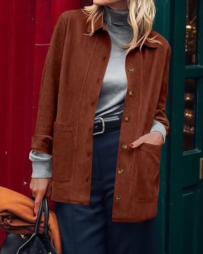 BTFBM Faux Suede Jacket Women Fall Fashion 2026 Leather Jackets Long Sleeve Button Down Winter Coats Shackets Outerwear(Rust, Medium) - Thumbnail 6