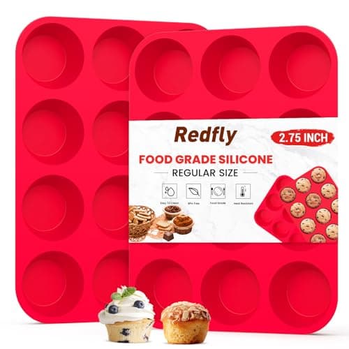 Redfly 2 Pack Silicone Muffin Pan & Cupcake Pans for Baking - 12 Cup Regular Size BPA Free Egg Bites Molds - Image 1