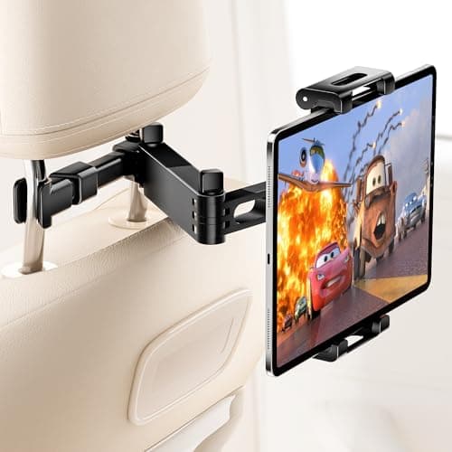 BKWITY Car Headrest Tablet Holder, Lockable 3-in-1 Extension Arm Tablet Mount for Car Backseat, 360° Rotation, Fits iPad Pro Air Mini, Fire HD, 4.7-13" Tablets, Road Trip Essentials for Kids