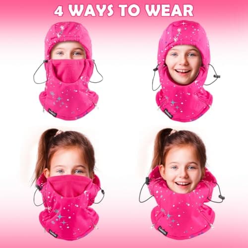 Labeol Kids Balaclava Ski Mask, Point Rose Red Waterproof Winter Waterproof Thick Warm Fleece Face Cover with Adjustable Zippers for Boys Girls - Thumbnail 5