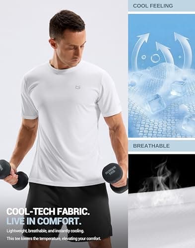 Men's Workout Breathable T-Shirts Dry Fit UPF 50+ Sun Shirts Moisture Wicking Cooling Tee for Athletic, Running, Hiking (White, L) - Thumbnail 3