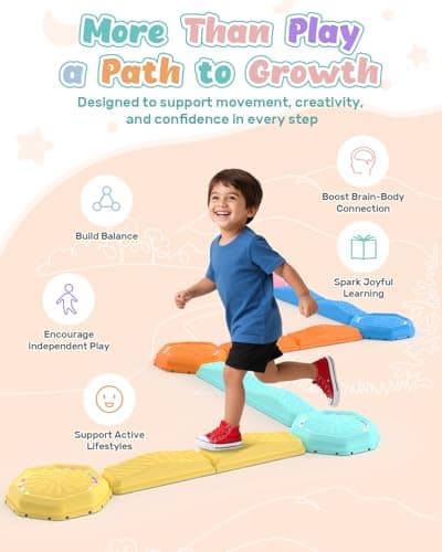 Holyton Music Light Up Balance Beam and Toddler Stepping Stones 13 Pieces, Non-Slip Plastic Balance Stackable Stepping Stones for Kids, Sensory Toys for Toddlers, Indoor or Outdoor Play, Easy Storage - Thumbnail 6