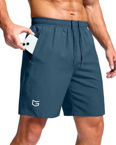 Men's Athletic Running Shorts with Zipper Pockets Quick Dry 7"/ 5"/ 9" Workout Gym Shorts for Basketball Hiking(Dusty Blue,7XS) - Image 1