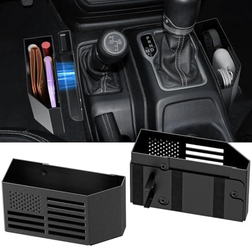 DIAMOOKY Upgraded Metal Magnetic Center Console Organizer for Jeep Wrangler JL/JLU/4XE 2018-2026 & Gladiator JT 2026 2025 2024 2023 2022-2020 Accessories Gear Shift Storage Box, Flag (Not for JK/JKU)