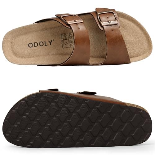 ODOLY Men's Cork Footbed Slide Sandal, Arch Support Summer Outdoor Sandals with Adjustable Buckle for Men, Gold Bronze Oily EU45 / US11-11.5 - Thumbnail 6