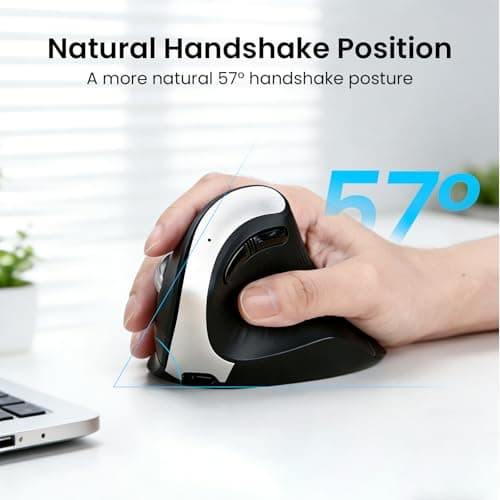 Wireless Ergonomic Vertical Mouse, Rechargeable Tri-Mode (Dual Bluetooth + 2.4G USB) Optical Mouse with Adjustable RGB Lighting, Multi-Device Control for Laptop, PC, Mac, iPad, Desktop (Dark Black) - Thumbnail 2