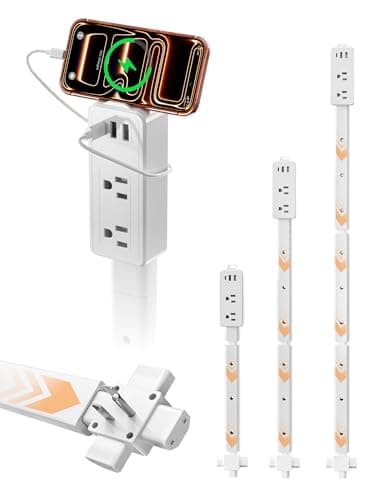 Blueera Electrical Outlet Extender Stick Features USB-C, 2 USB-A, 2AC Outlets, 17"-36" Extandable Outlet Access Hard-to-Reach, 4-Way Wall Plug Power Socket Extender Behind Couch, Nightstands-1 Pack - Image 1
