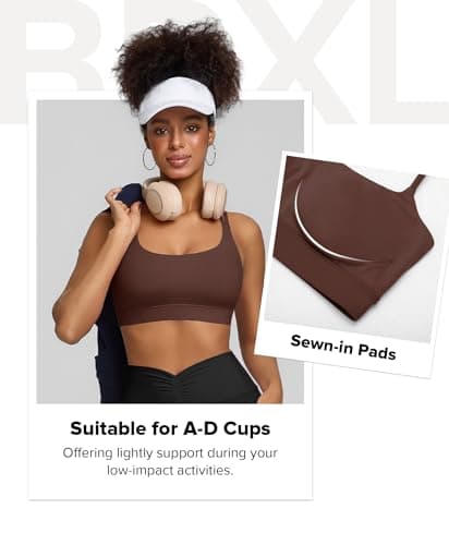BRXL Sports Bras for Women Strappy Back Sports Bra with Padding Sewn in Adjustable Spaghetti Strap Dark Brown - Thumbnail 2