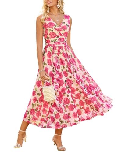 GRACE KARIN Women's Summer Sleeveless Maxi Dress V Neck Floral Wedding Guest Dress Beach Vacation Clothes Pink Floral XL - Image 1