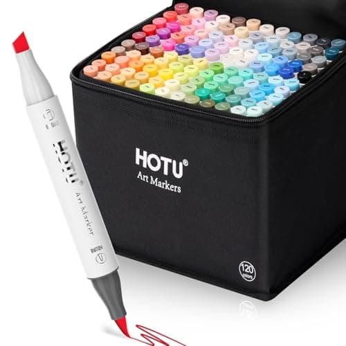 HOTU Alcohol Markers Brush Tip- 120 Colors Double Tipped Alcohol Based Art Marker Set for Artists Adults Coloring Book- Brush & Chisel Dual Tip Markers- Refillable Alcohol-based Ink - Image 1