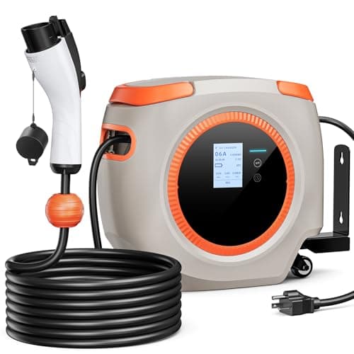 Saunyoto Auto-Retractable Level 1 J1772 EV Charger, NEMA 5-15 Plug (110V 16A), 26FT Ultra-Long Cable, Smart App & Button Control, Portable Wall-Mount Charging Station for J1772 EVs (Grey) - Image 1