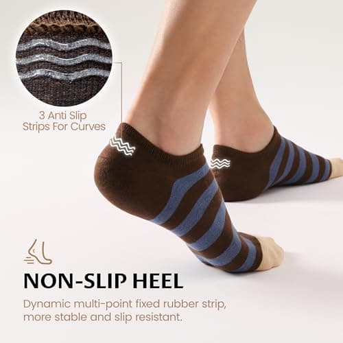 Sunew 8 Pairs No Show Socks for Women-8 Pairs,Invisible Low Cut Ankle Socks,Non-slip for Casual and Dressy Wear-Soft Breathable Medium Multicolored Stripe - Thumbnail 5