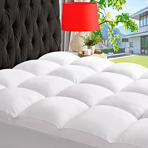 ABENE California King Size Mattress Topper for Back Pain Relief, Extra Thick Mattress Pad Pillowtop, Soft Plush Mattress Cover Bed Topper with Deep Pocket, Overfilled Down Alternative Filling, White - Image 1
