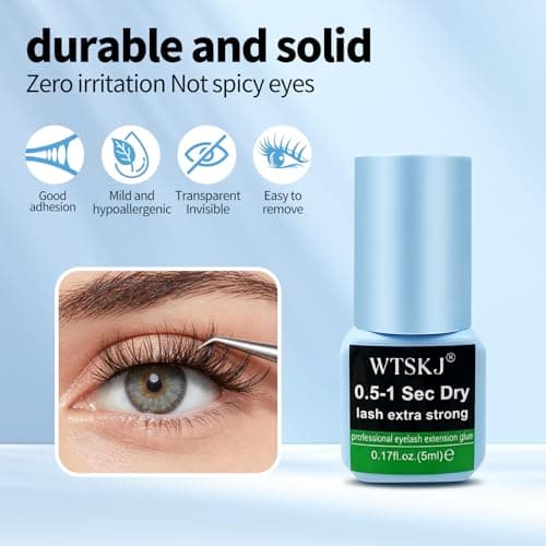 WTSKJ 0.5–1 Second Quick-Dry Extra Strong Eyelash Extension Glue (0.17 fl oz / 5 ml) Long-Lasting Eyelash Adhesive (6–8 Weeks), for Professional Eyelash Technicians only - Thumbnail 5