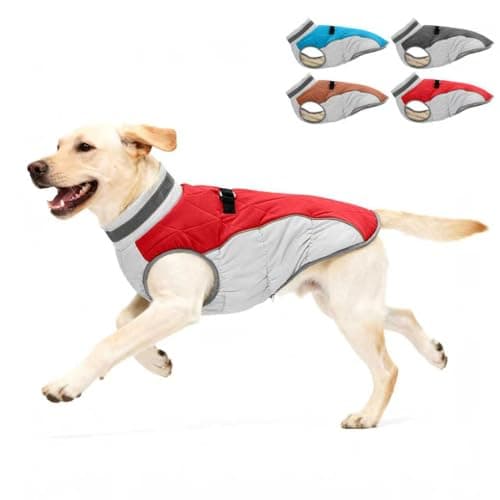 Aokown Dog Winter Coat for Medium Dogs, Adjustable Puppy Warm Jackets in Cold Weather, Reflective Pet Fleece Vest with External Attachment Points, Zippered Cold-Weather Dog Winter Clothes, M Red - Image 1