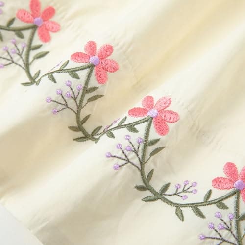 Curipeer Little Toddler Girl Long Sleeve Smocked Dress Girls Cotton Floral Smocked Playwear Dress in Fall and Spring Apricot 7T - Thumbnail 6