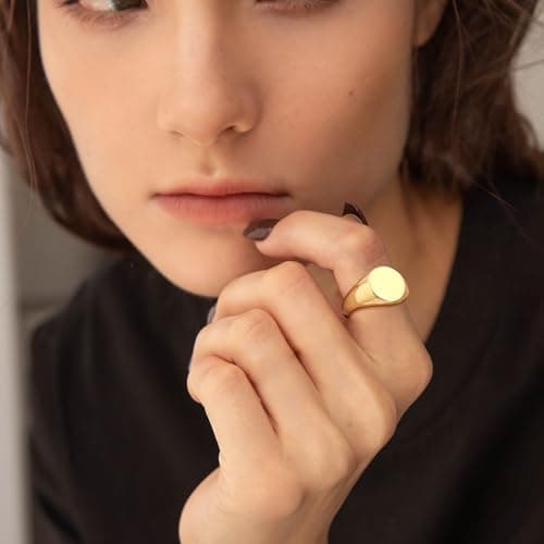 Sistble Chunky Gold Rings No Tarnish Gifts for Women Teen Girls 14K Gold Plated Statement Rings Size 9 Stackable Dome Pinky Rings Birthday Anniversary Retirement Christmas Gift Jewelry - Thumbnail 2