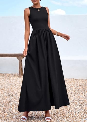 KIRUNDO Summe Sleeveless Maxi Dresses for Women 2026 Spring Wedding Guest A Line Tank Elegant Flowy Beach Long Sundress(Black, Medium) - Thumbnail 6