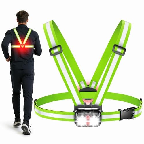 Viccux 800LM Ultra Bright & 7+2 Modes Running Lights for Runners with Rear Light, 45° Beam & 360° Reflective Vest, IPX4 Waterproof Reflective Running Vest for Night Walking/Jogging, 4-25Hrs Runtime - Image 1