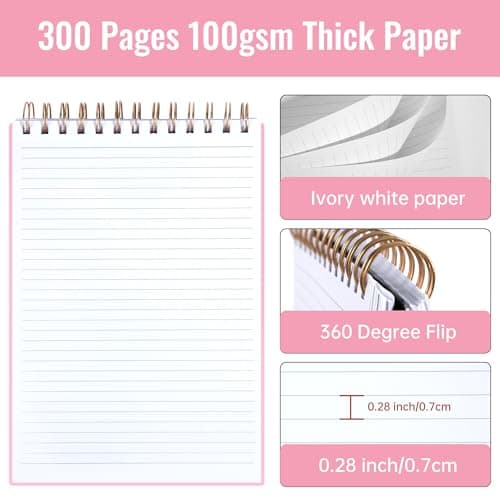 Yoment Top Spiral Notebook, Steno Pads College Ruled, 300 Pages Top Bound Notebook, 7 × 10 Flip Notebooks Left-Handed Notebooks for Work School Office Business, Pink - Thumbnail 2