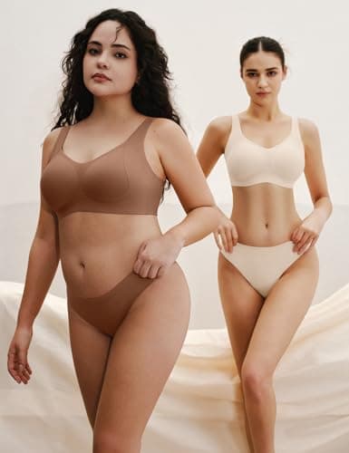 Lehoba Seamless Bras for Women, Wireless Supportive Bra Comfortable No Underwire Full Coverage Push Up Bra Chocolate - Thumbnail 5