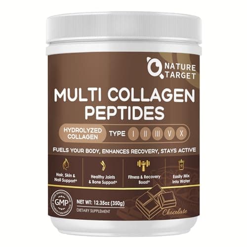 NATURE TARGET Chocolate Collagen Peptides Powder - Multi Collagen for Women with Vitamin C & Creatine, Supports Skin, Hair, Nails & Joint Health - Type I, II, III, V & X, Gluten Free, 35 Servings - Image 1