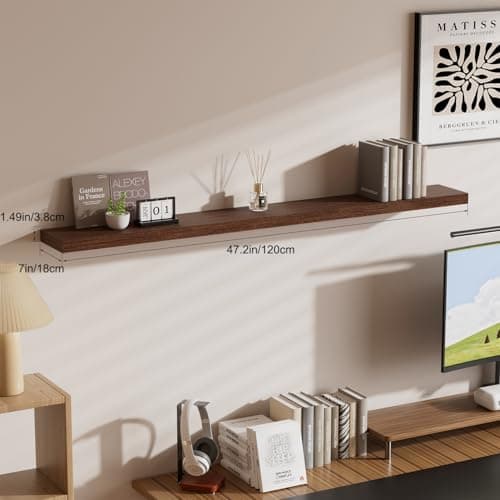 Mifurn Floating Shelves for Wall, Bathroom Shelves Over Toilet, Wall Shelves & Book Shelf for Room, Hanging Shelf, Modern Wooden Mounted Floating Shelves, 48x7x1.5 in (Walnut-Like, Set of 1) - Thumbnail 4