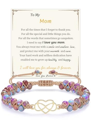 Sistble Mothers Day Gifts for Mom, Mom Birthday Gifts Infinity Heart Bracelet Mother Bracelet from Daughter Son Dainty Jasper Beaded Jewelry Thanksgiving Retirement Christmas Gift for Women - Image 1