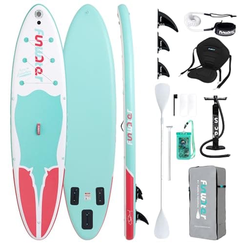 FunWater Inflatable Stand Up Paddle Board 10'6"/11"/11'6" Paddle Board for Adults & Youth, Paddleboards Inflatable with Premium SUP Accessories, Wide Stable, Non-Slip Comfort Deck (White/Blue/Pink) - Image 1