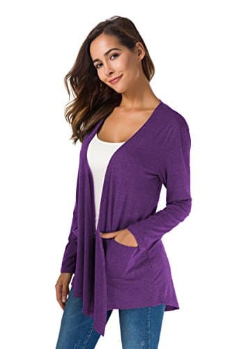 TownCat Womens Lightweight Cardigans Long Sleeve Open Front Casual Cardigan with Pockets (Purple, XL) - Thumbnail 3